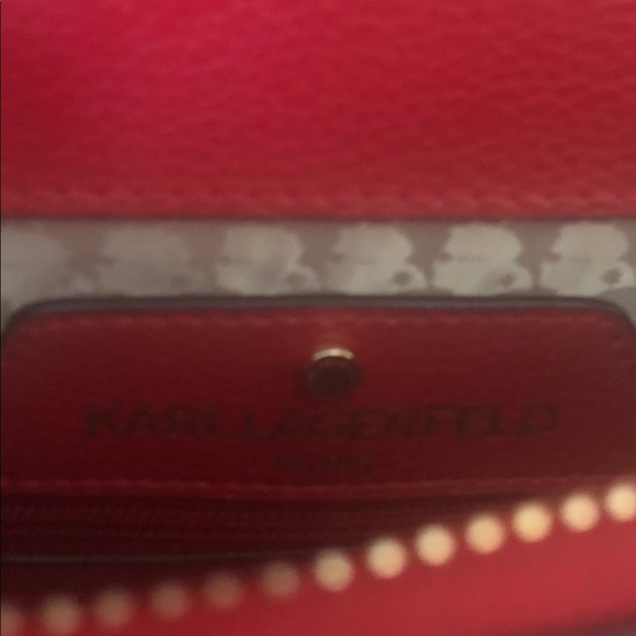 KARL LAGERFELD-NWT Red Leather Crossbody Handbag with Pearl Accents - Picture 5 of 16